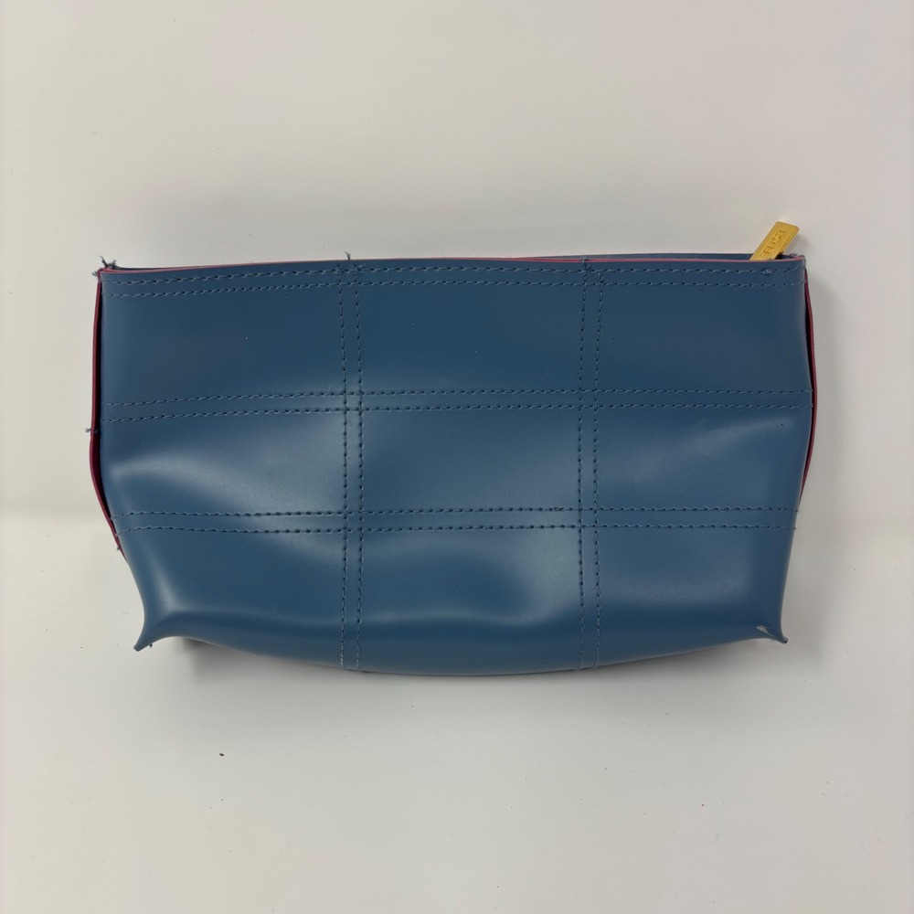 VTG Estée Lauder French‎ Blue Makeup Bag Red Interior Gold Zippered